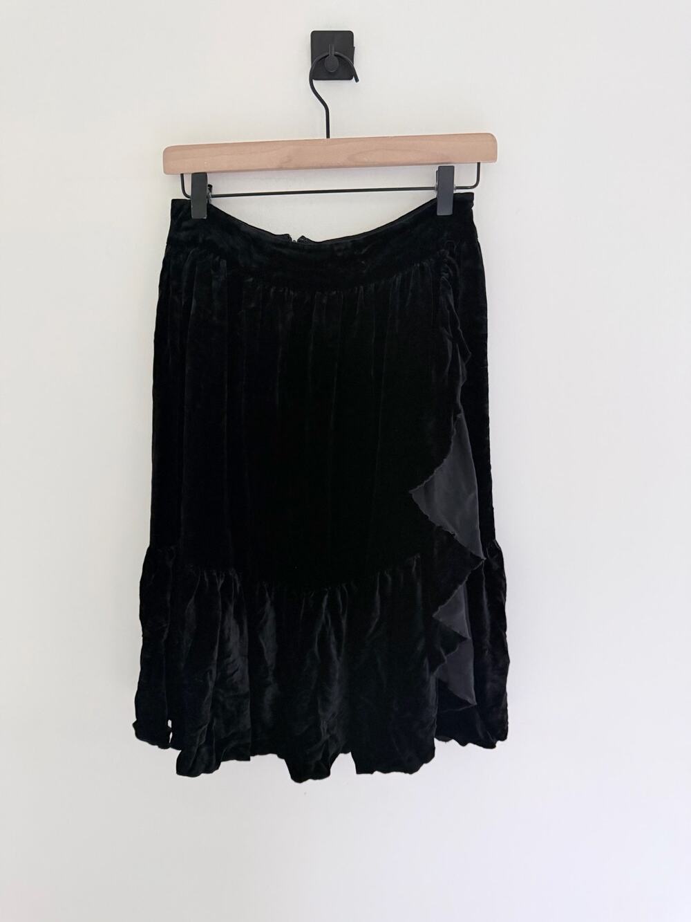 Kate Spade New York Ruffle Front Black Velvet Draped Wrapped Skirt-Size 2